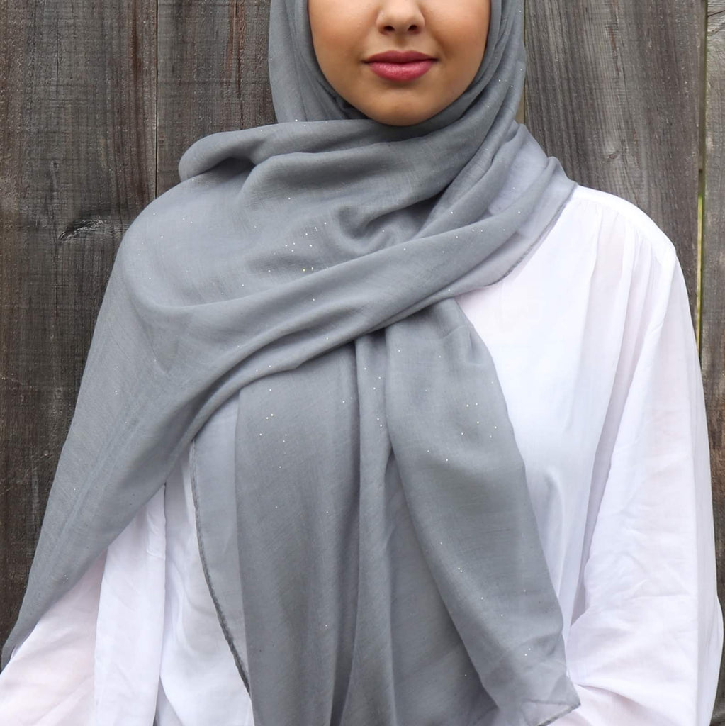 Cotton Viscose Hijab with Glitter - Dark Grey