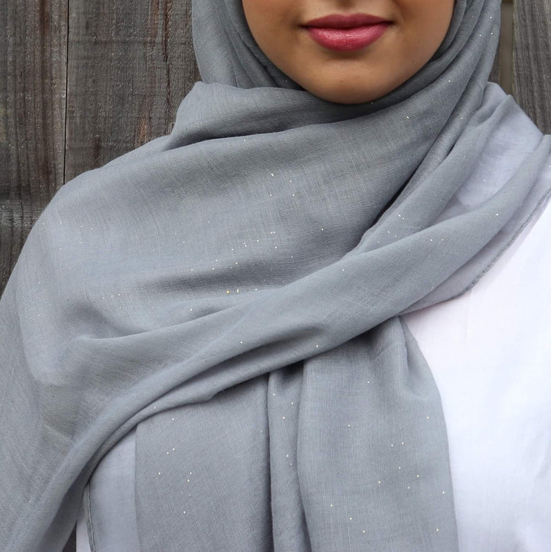 Cotton Viscose Hijab with Glitter - Dark Grey