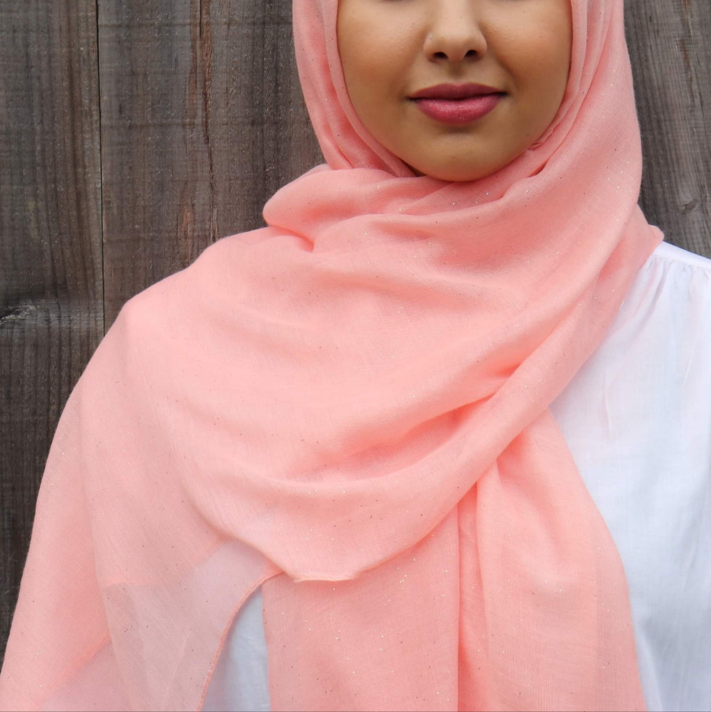 Cotton Viscose Hijab with Glitter - Coral
