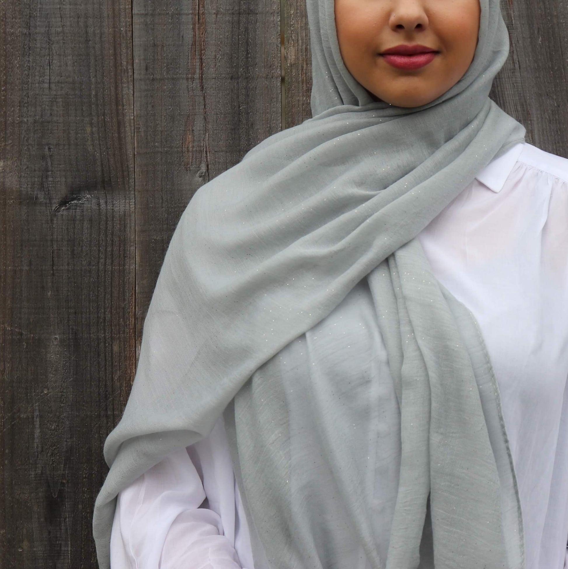 Light Grey Cotton Viscose Hijab with Glitter | Chic & Breathable Hijab