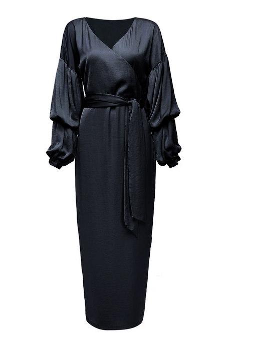 Puff Sleeve Modest Dress - Black