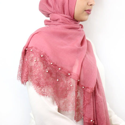 Raspberry - Lace & Pearl Cotton Viscose