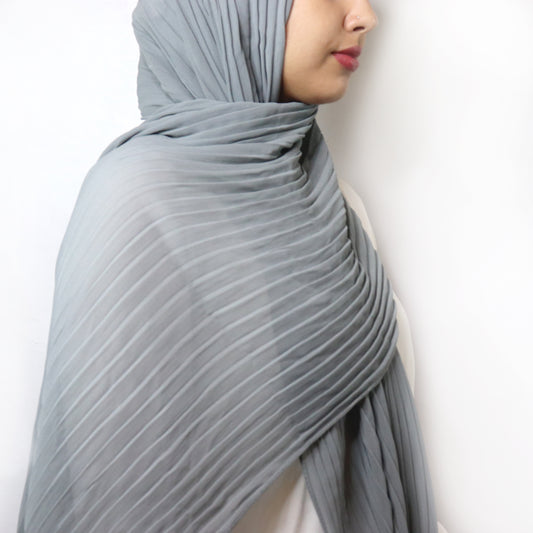 Pleated Chiffon Hijab - Grey