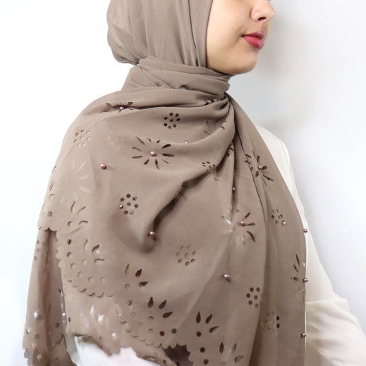 Taupe - Pearl Lasercut Chiffon