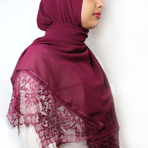 Bordeaux - Chiffon with Lace Edge