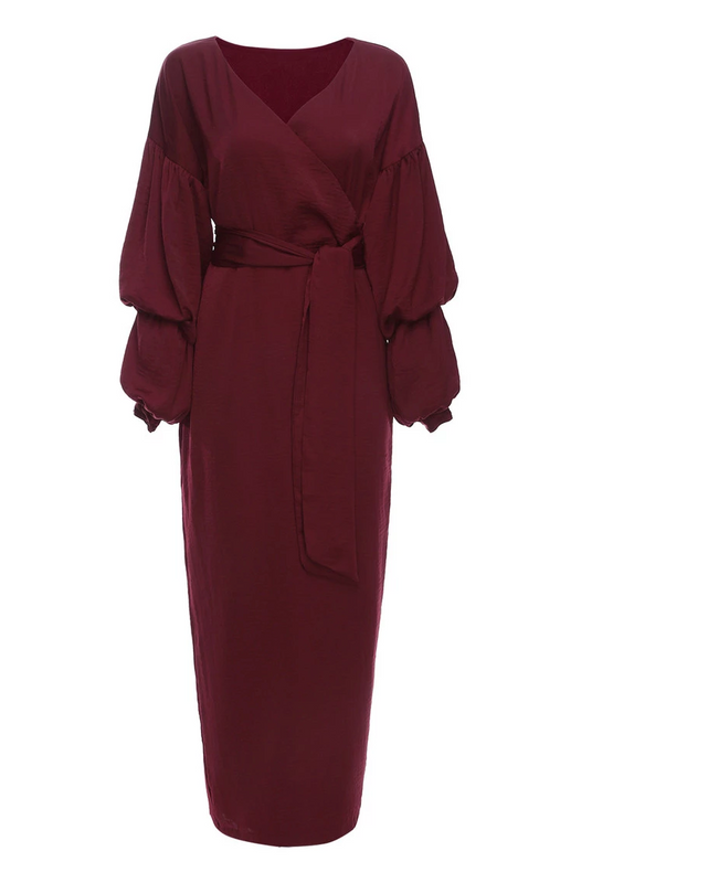 Puff Sleeve Modest Dress - Maroon