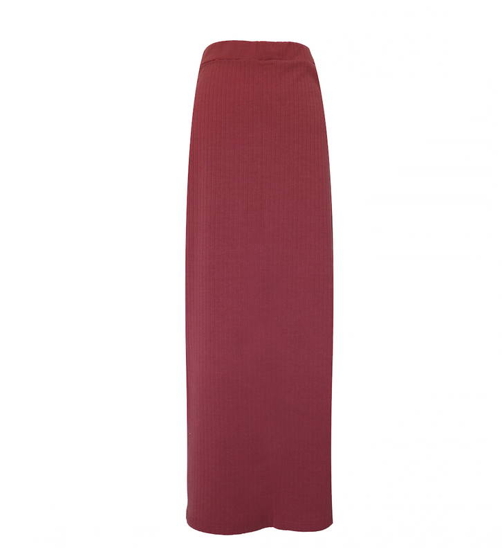Ribbed Maxi Skirt - Dusty Mauve
