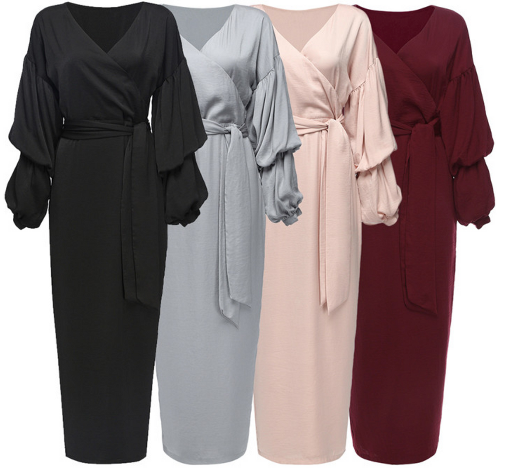 Puff Sleeve Modest Dress - Nude