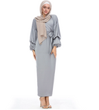 Puff Sleeve Modest Dress - Grey