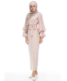 Puff Sleeve Modest Dress - Nude