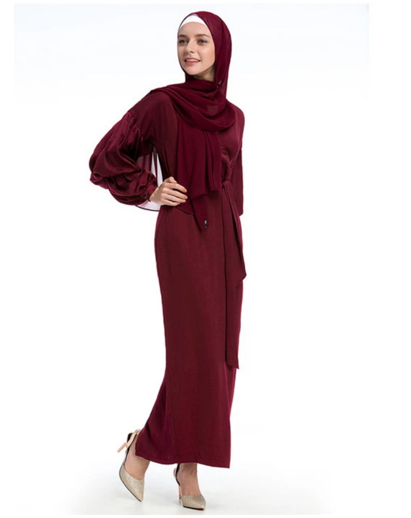 Puff Sleeve Modest Dress - Maroon