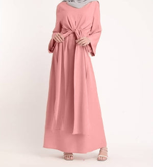 Belted plain dress - Pink