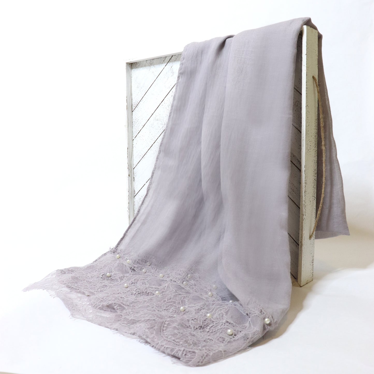 Lace & Pearl Cotton Viscose Hijab - Sky