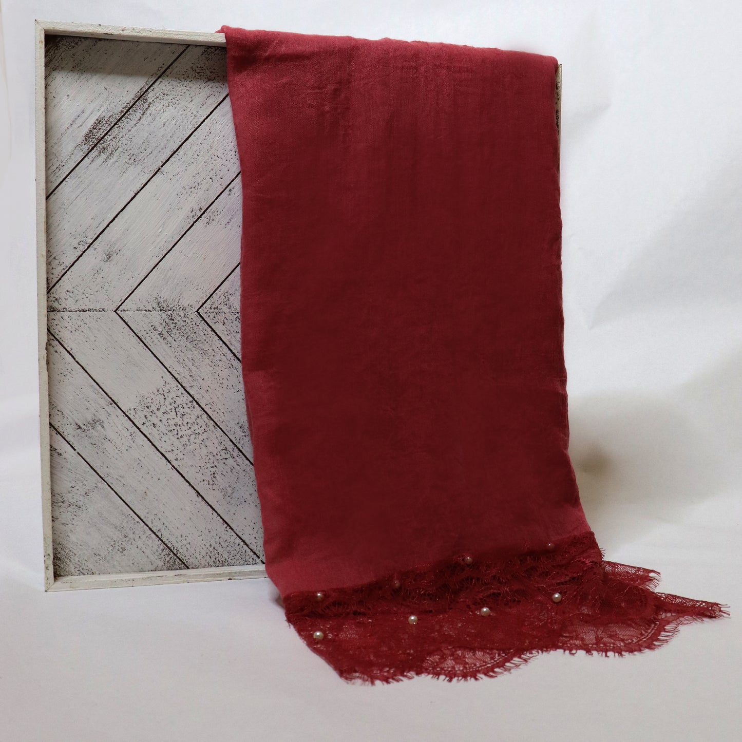 Burgundy Lace & Pearl Cotton Viscose Hijab | Elegant Women's Hijabs