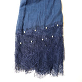 Navy - Lace & Pearl Cotton Viscose